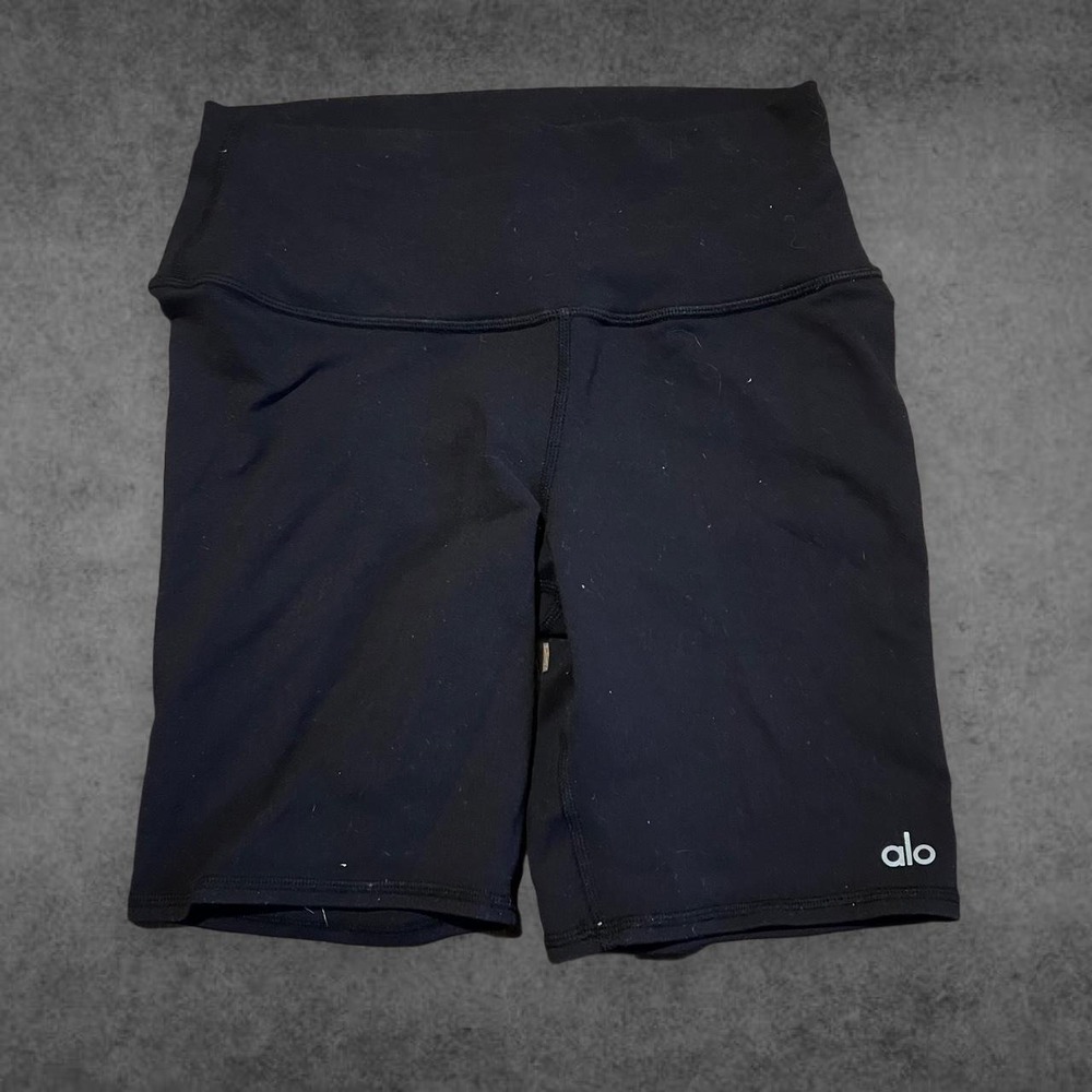 Alo Yoga Womens High Waist Biker Shorts Navy Black Athletic Yoga Spandex 8.5in